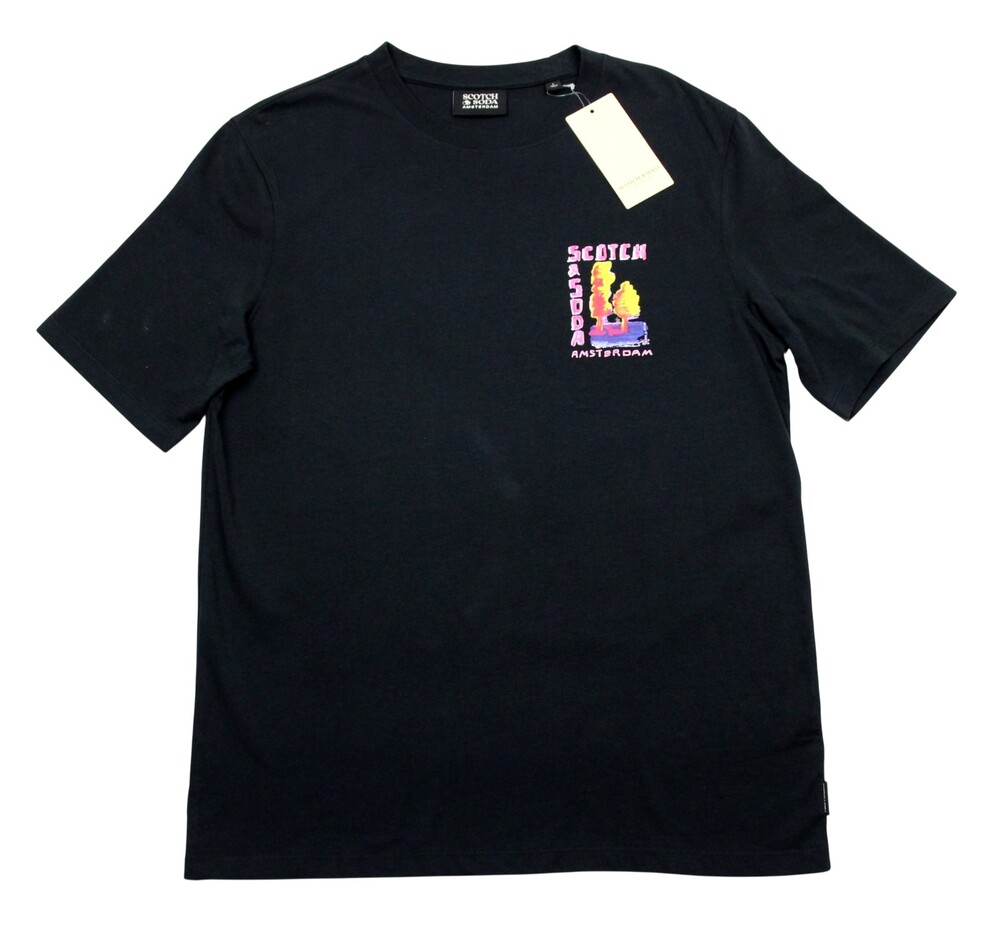 Scotch & Soda Graphic Crewneck T-Shirt Mens 2XL Regular Fit Organic Cotton Black